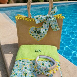 Conjunto yute flores amarillas